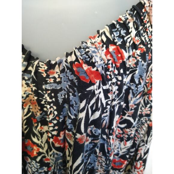 Lucky Brand Boho Floral V-Neck Peasant Top Size M Asymmetrical Hem - Picture 5 of 12